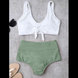 Knotted High Waisted Ruched Bikini Set - Size M